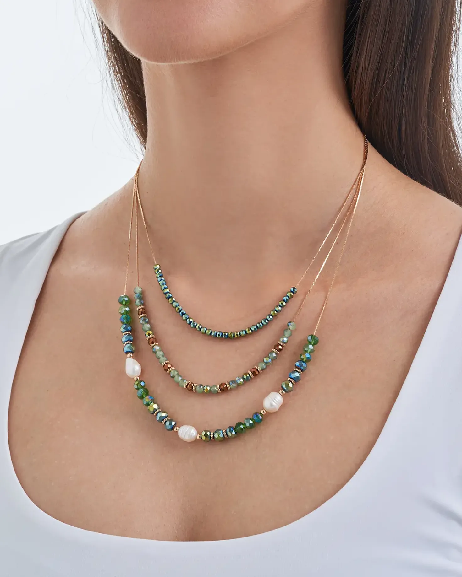 Collier multirangs - Green Beads