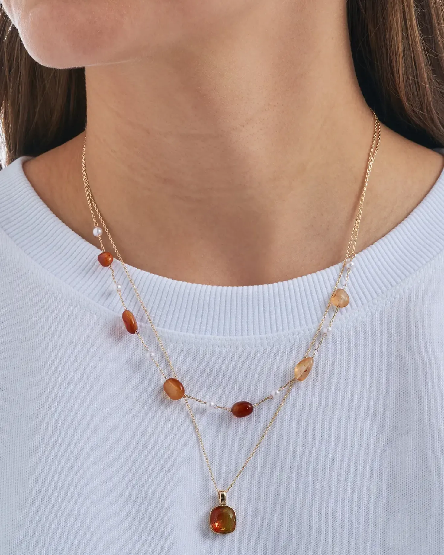 Collier multirangs - Orange Agate