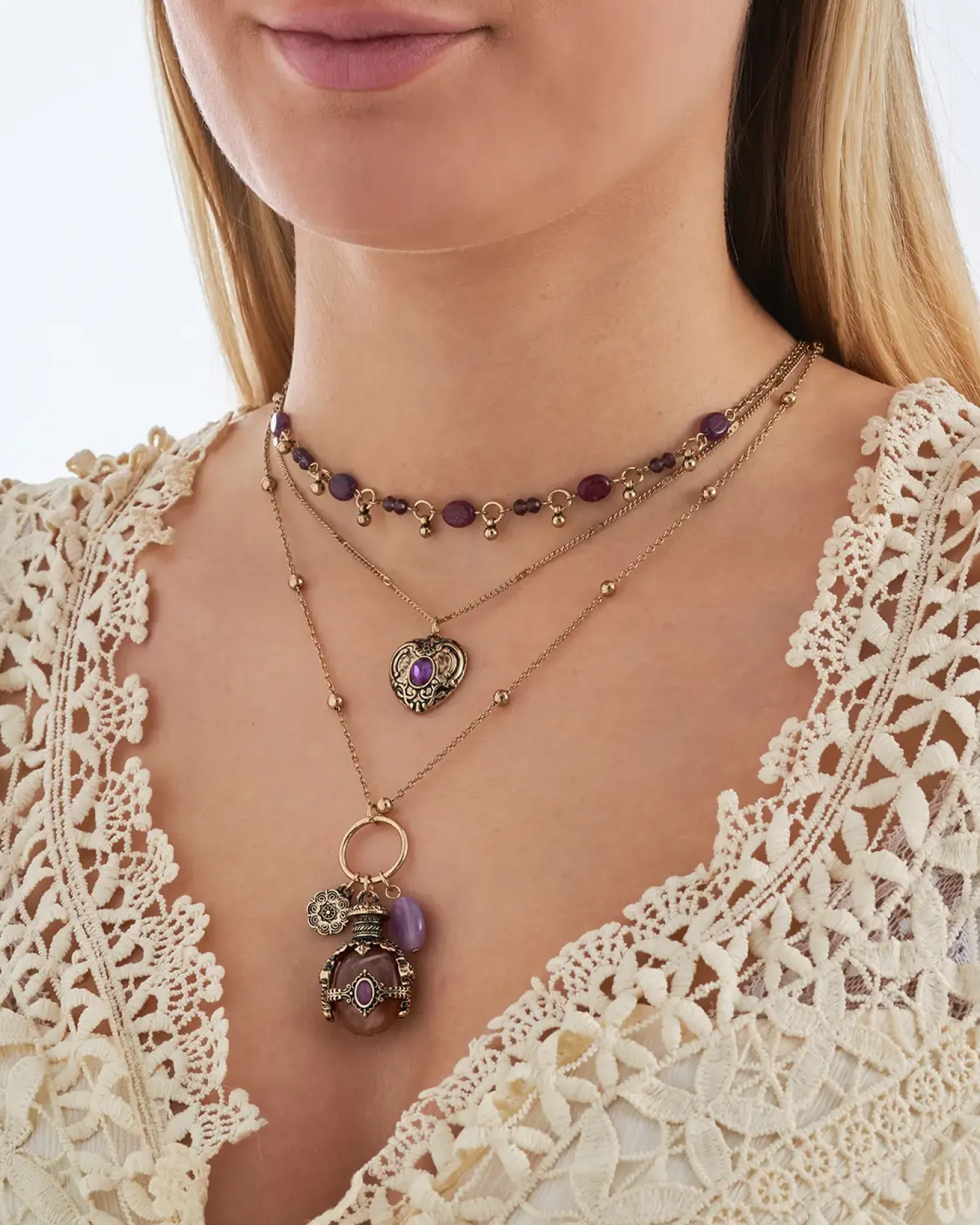 Collier multirangs - Purple Boho