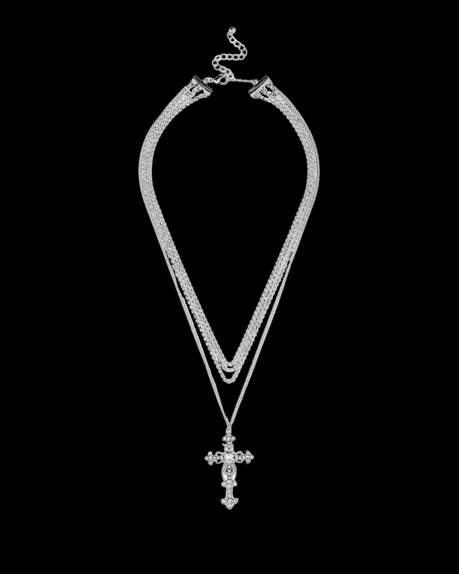 Collier multirangs - Rhinestone Cross