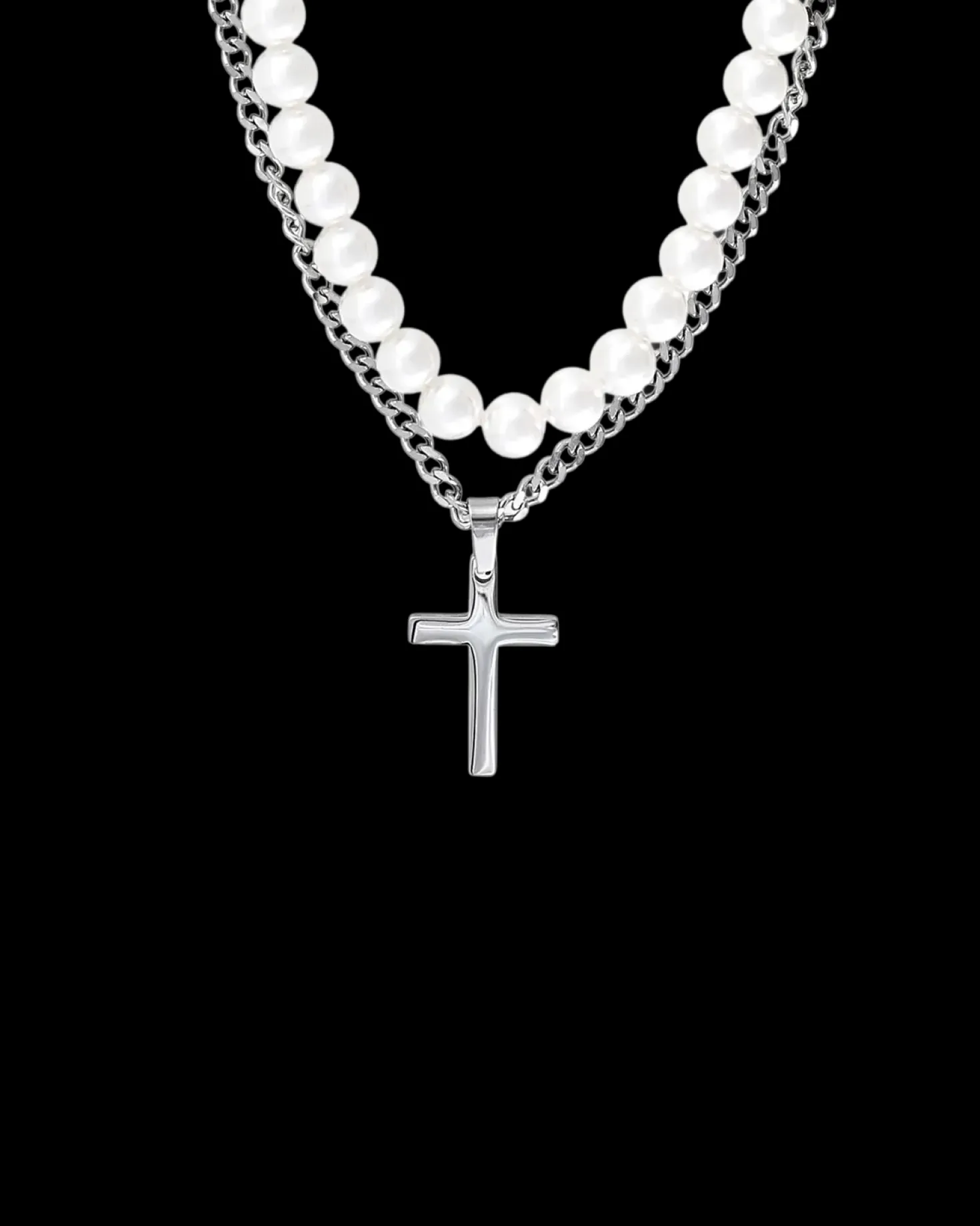 Collier multirangs pour homme - White Pearls