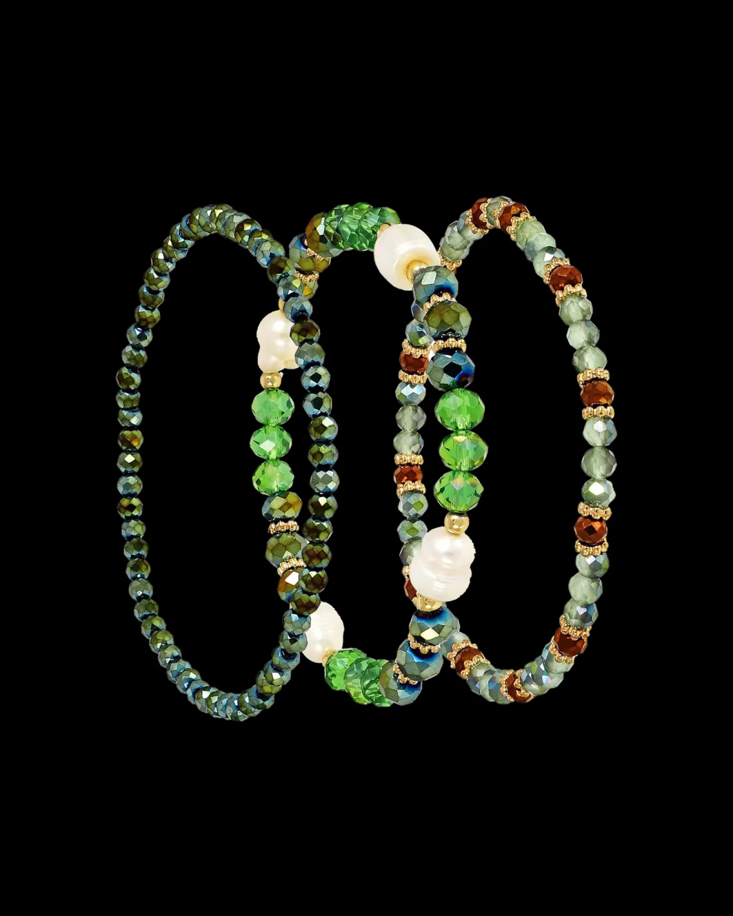 Ensemble de bracelets - Green Pearls