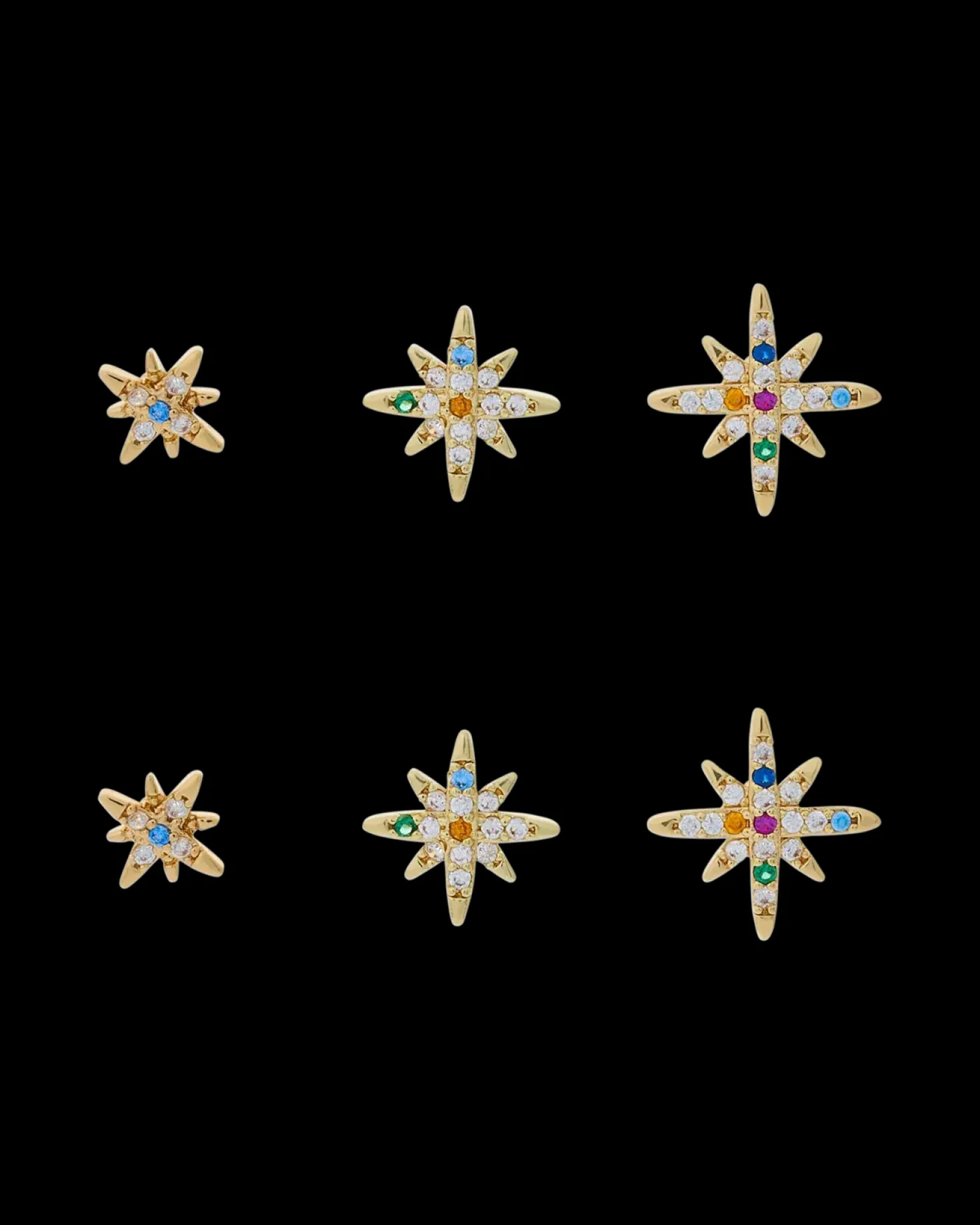 Ensemble de clous d'oreilles - Colorful Stars